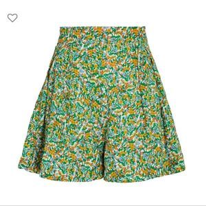 NWOT Faithfull the Brand Linen High Rise Shorts Green Floral Anthropologie